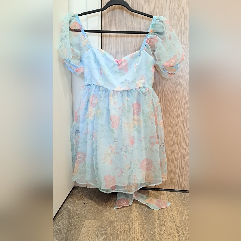Dolls Kill Sugar Thrillz Floral Pastel Dress with Puff Sleeves